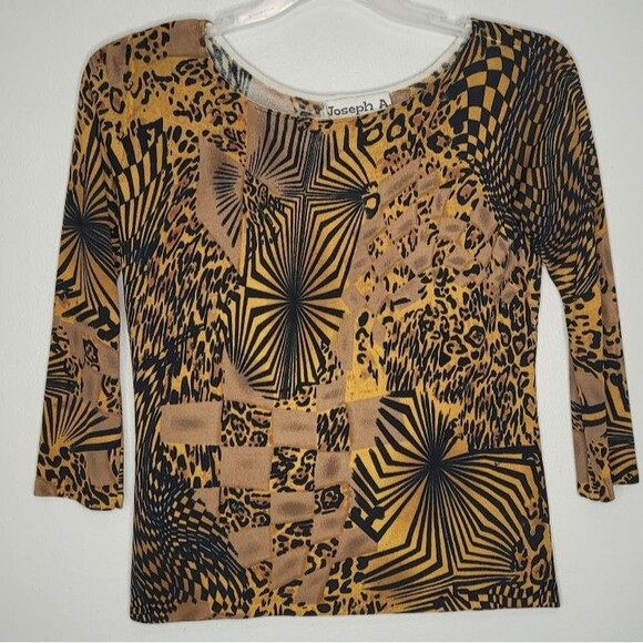 Joseph A Mixed Print Animal Print 3/4 Sleeves Shirt Quirky Art to wear top M - Picture 1 of 5